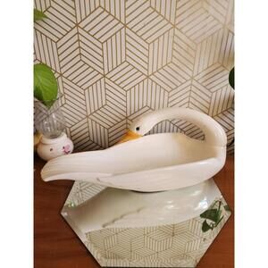 Vintage Rare MCM Royal Haeger Long Swan Fruit Bowl #312H Cottage Granny Core 18"